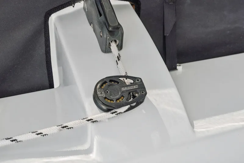 Slide: The Image of Close-up of a Harken pulley system on a 2024 St Francis 460 yacht. - 108