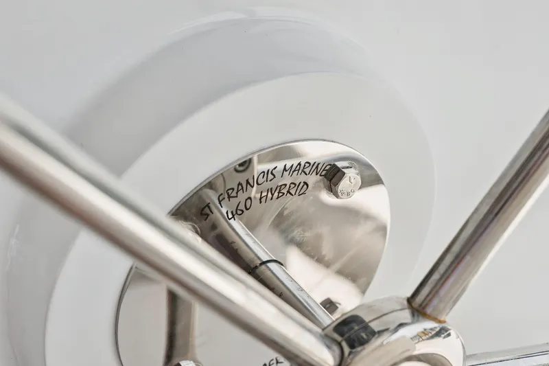 Slide: The Image of Close-up of St Francis 460 Hybrid yacht component, showcasing sleek metallic design, 2024 model. - 110