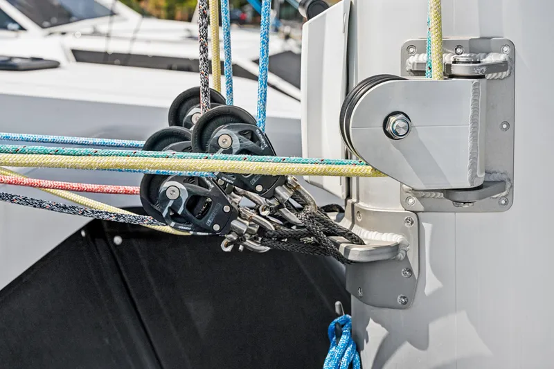 Slide: The Image of Rope and pulley system on 2024 St Francis 460 sailboat mast. - 119