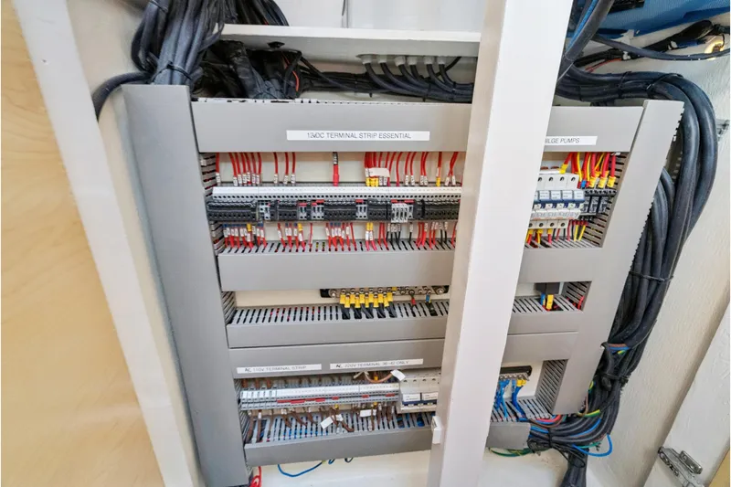 Slide: The Image of Electrical panel of 2024 St Francis 460 yacht with organized wiring and labeled components. - 158