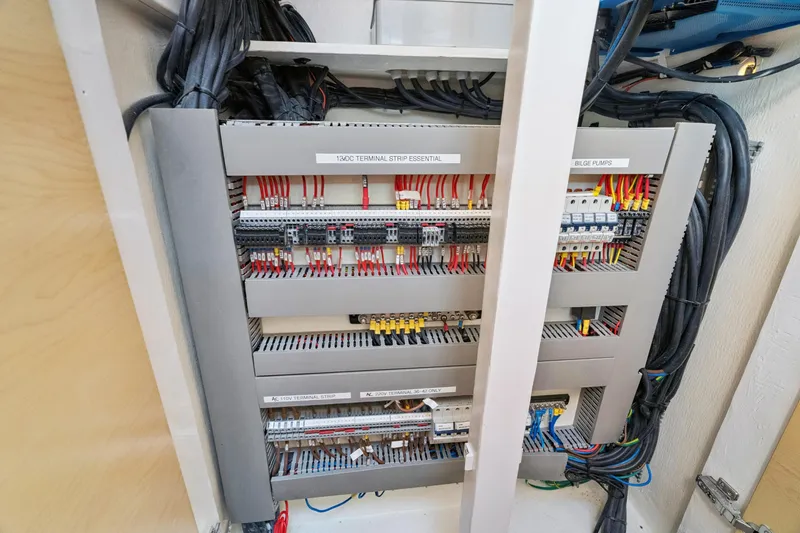 Slide: The Image of Electrical panel with labeled wiring in a 2024 St Francis 460 model. - 159