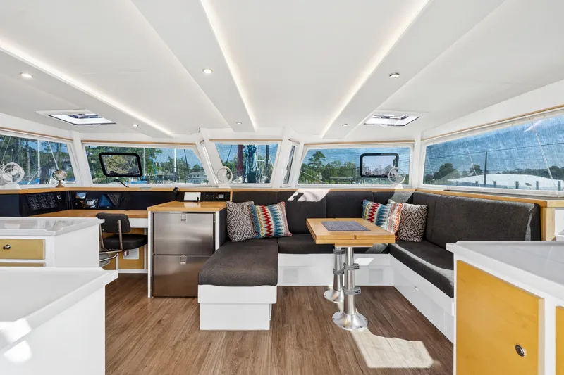 Slide: The Image of Luxurious interior of 2024 St Francis 460 yacht with modern seating and panoramic windows. - 38