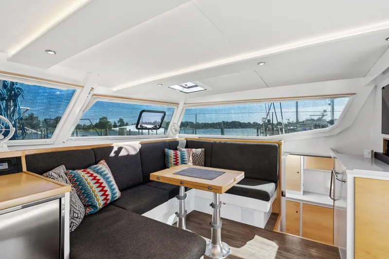 Slide: The Image of Luxurious interior of 2024 St Francis 460 yacht with modern seating and panoramic windows. - 45