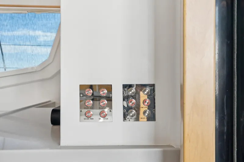 Slide: The Image of Control panel on 2024 St Francis 460 yacht, featuring labeled switches and modern design. - 59