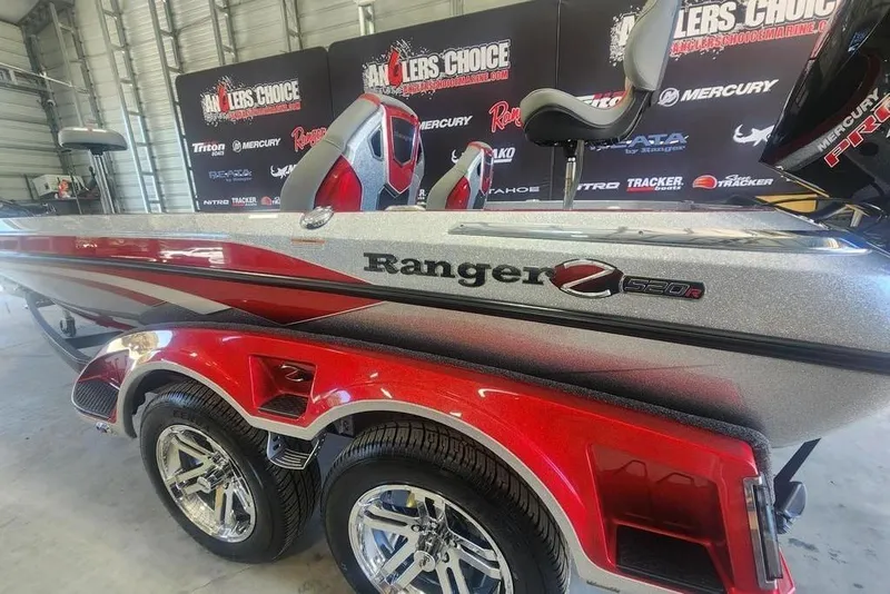 Slide: The Image of 2026 Ranger Z520R Cup-Equipped boat with sleek design and vibrant red accents. - 12