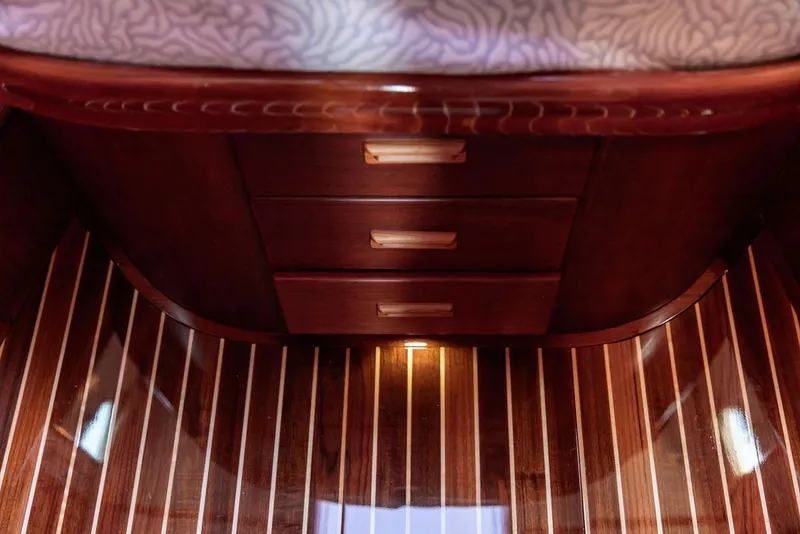 Slide: The Image of Luxurious cabin interior of 2005 Hinckley Talaria 44 yacht with cozy bedding. - 29