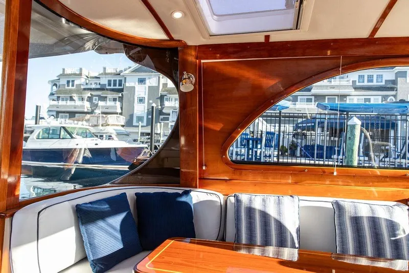 Slide: The Image of Interior view of 2005 Hinckley Talaria 44 yacht docked at marina. - 10