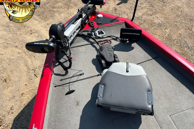 Slide: The Image of 2013 Tracker Pro Team 175 TXW boat deck with fishing equipment and electronics. - 7