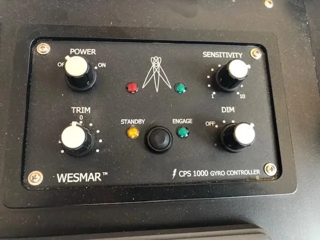 Slide: The Image of Control panel of a 1989 Custom Aluminum Pilothouse J Simpson, featuring Wesmar CPS 1000 gyro controller. - 38