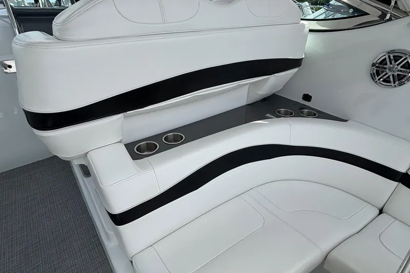 Slide: The Image of Luxurious seating on 2015 Formula 37 Performance Cruiser with cup holders and sleek design. - 13