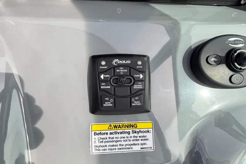 Slide: The Image of Control panel of 2015 Formula 37 Performance Cruiser with Skyhook and warning label. - 23