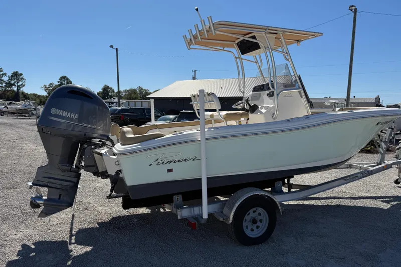 Slide: The Image of 2016 Pioneer 197 Islander boat with Yamaha outboard motor on trailer. - 26