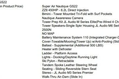 Slide: The Image of 2026 Nautique Super Air Nautique GS22 features and specifications list. - 13