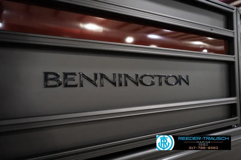 Slide: The Image of 2026 Bennington 23 SSR boat logo with Reeder-Trausch Marine contact details. - 47