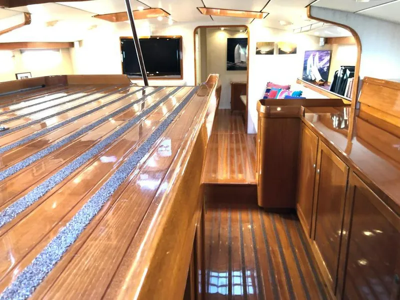 Slide: The Image of Luxurious 1995 Kelly Dashew KELLY ARCHER yacht interior with polished wood finishes. - 23
