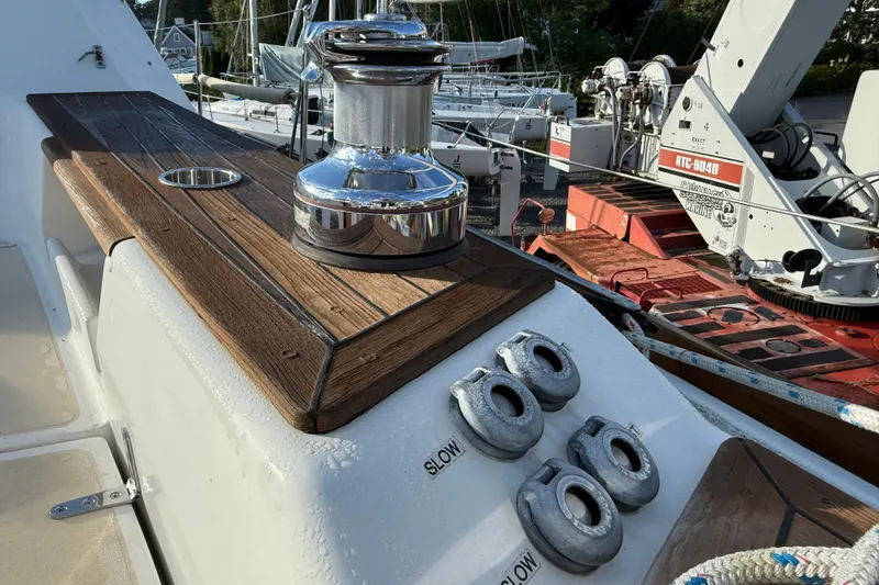 Slide: The Image of Tartan 4700 sailboat deck with winch and control panel, 2011 model. - 30