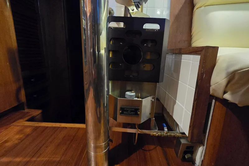 Slide: The Image of Interior of 1981 Cheoy Lee 43 Pilot House with wood and metal details. - 16