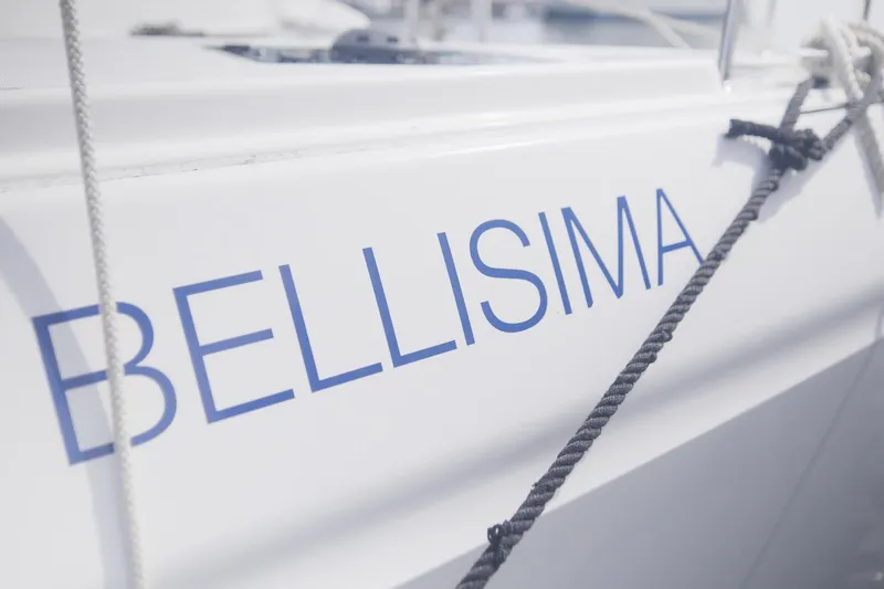 Slide: The Image of 2024 Lagoon 51 yacht "Bellisima" with ropes, close-up view. - 58