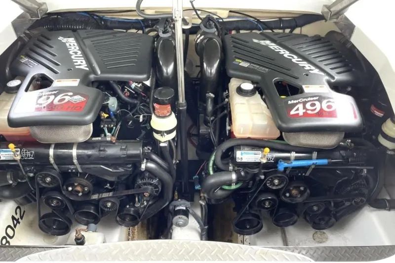 Slide: The Image of Twin Mercury MerCruiser 496 engines in a 2006 Formula 400 Super Sport Crossover boat. - 53