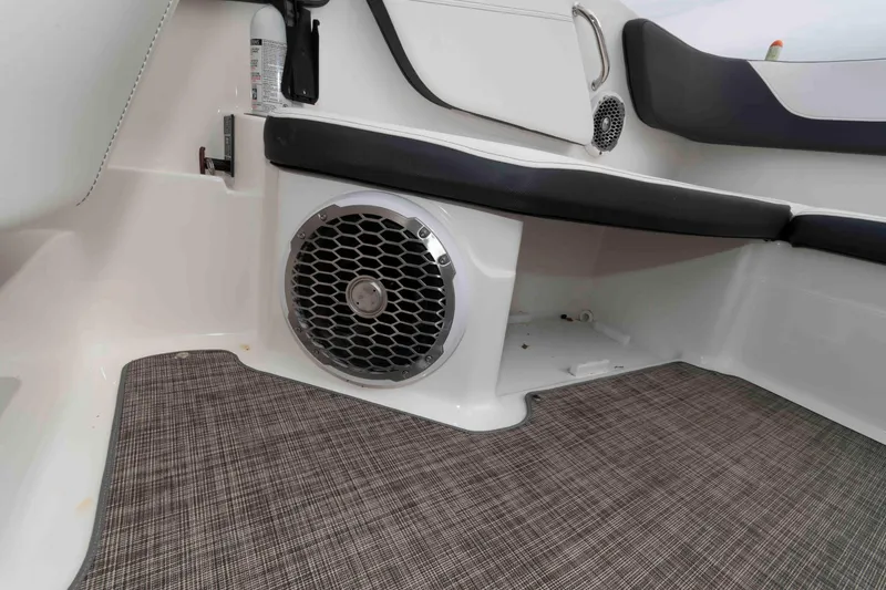 Slide: The Image of Interior of 2018 Sea Ray SPX 190 boat with speaker and seating area. - 12