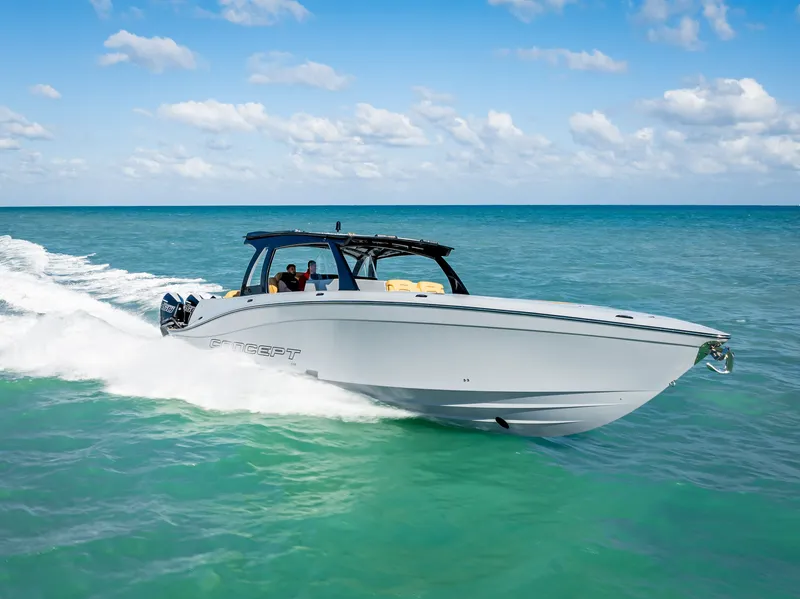 Slide: The Image of 2024 Concept 44' Open boat cruising on clear blue ocean waters. - 4