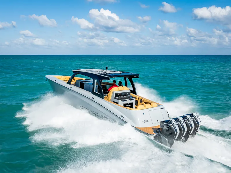 Slide: The Image of 2024 Concept 44' Open boat cruising on ocean with powerful engines. - 7