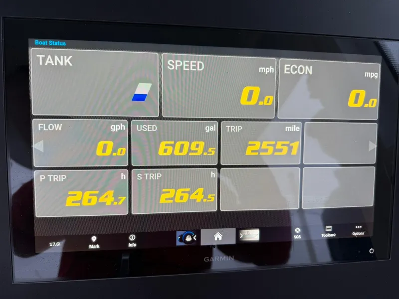 Slide: The Image of Display screen of 2023 Everglades 285 Center Console showing boat status metrics. - 4
