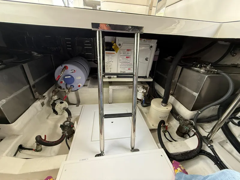 Slide: The Image of Engine room of 2025 Schaefer 375 yacht, featuring mechanical components and equipment. - 35
