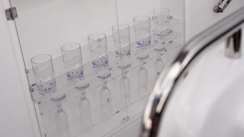 Slide: The Image of Glass storage cabinet on Schaefer 375 yacht, 2025 model, with neatly arranged glasses. - 43