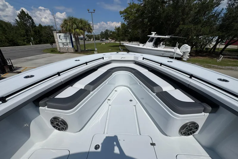 Slide: The Image of 2026 Yellowfin 39 Offshore boat with spacious seating and modern design. - 23