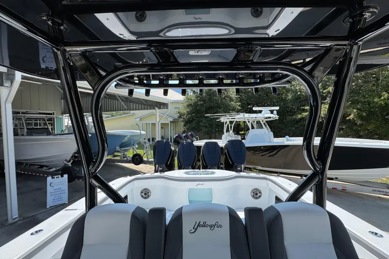 Slide: The Image of 2026 Yellowfin 39 Offshore boat interior with sleek design and powerful engines. - 33