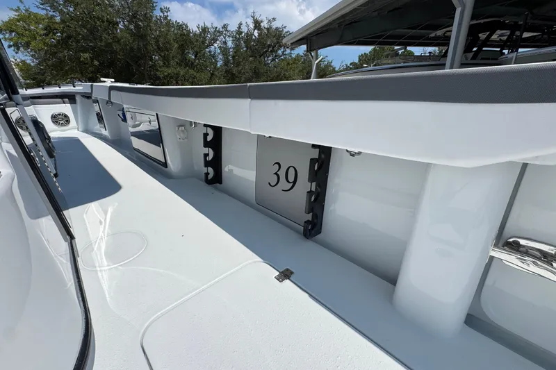 Slide: The Image of 2026 Yellowfin 39 Offshore boat deck with sleek design and modern features. - 44