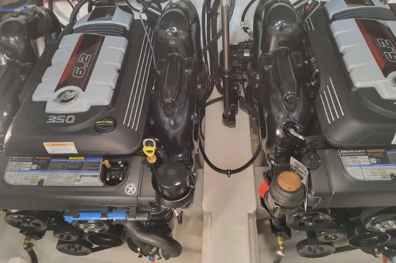 Slide: The Image of Twin Mercury 6.2L engines in a 2026 Formula 310 Bowrider boat. - 112