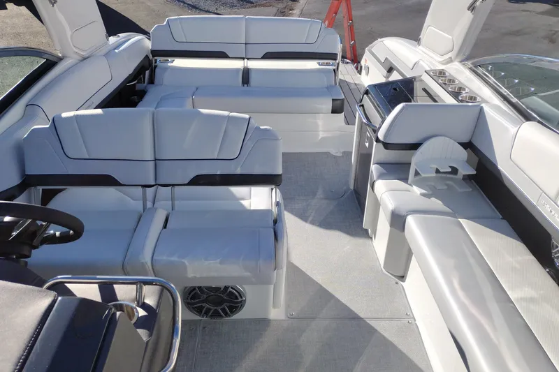 Slide: The Image of 2026 Formula 310 Bowrider interior with sleek seating and modern speaker system. - 32