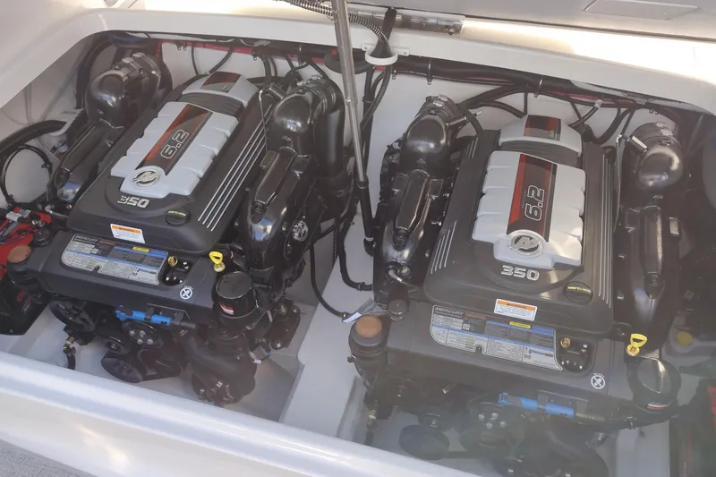 Slide: The Image of 2026 Formula 310 Bowrider swim platform with stainless steel ladder and dual propellers. - 47