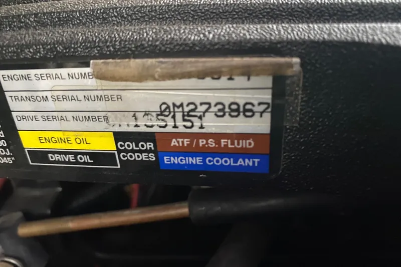 Slide: The Image of Engine serial number label on 2002 Rinker 342 Fiesta Vee boat. - 35