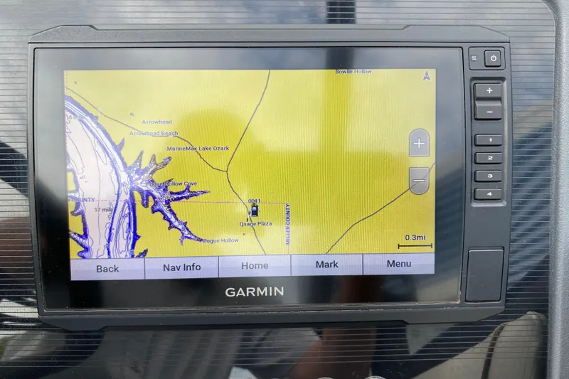 Slide: The Image of Garmin navigation display on 2024 Manitou 22 MAX Explore Navigator Stealth boat. - 15