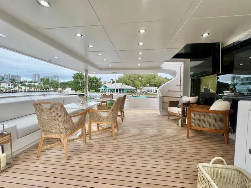 Slide: The Image of Spacious deck of 2011 Mengi Yay 115 MY yacht with elegant seating and scenic views. - 17