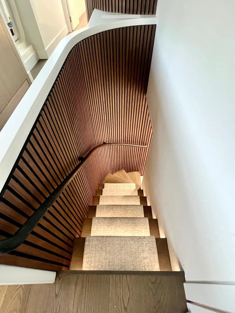 Slide: The Image of Elegant wooden staircase with modern design on Mengi Yay 115 MY yacht, 2011. - 63