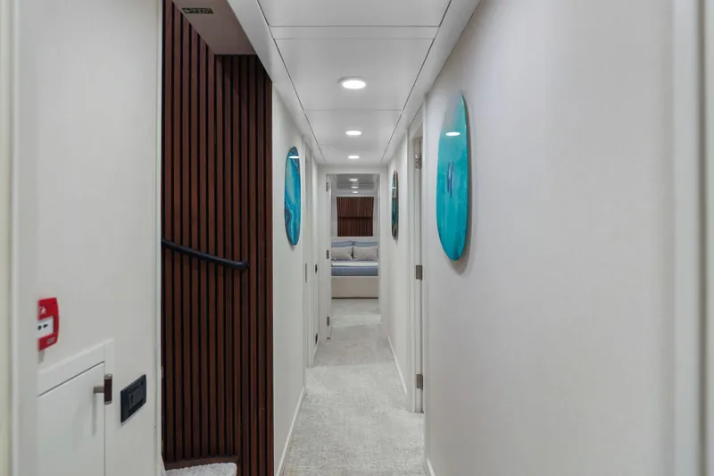 Slide: The Image of Luxurious hallway interior of 2011 Mengi Yay 115 MY yacht, featuring modern design elements. - 65