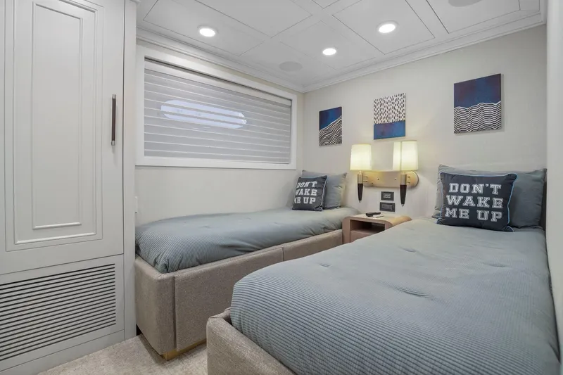 Slide: The Image of Luxurious twin cabin on 2011 Mengi Yay 115 MY yacht with modern decor. - 82