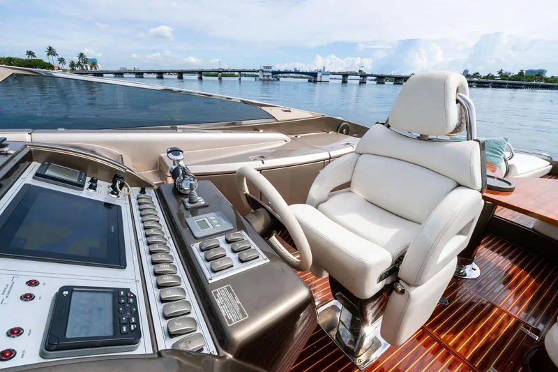 Slide: The Image of Luxurious 2014 Riva Rivarama yacht cockpit with plush seating and advanced controls. - 16
