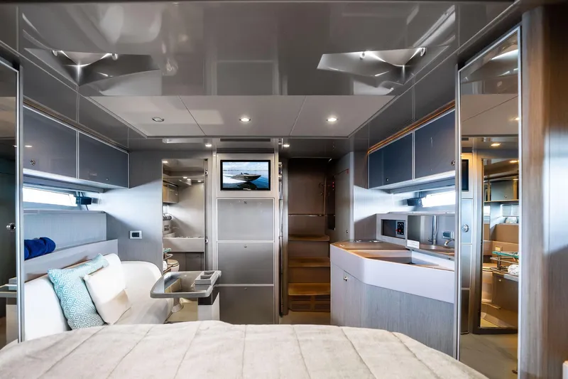 Slide: The Image of Luxurious interior of a 2014 Riva Rivarama yacht, featuring modern design and elegant furnishings. - 20