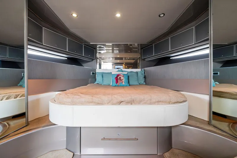 Slide: The Image of Luxurious 2014 Riva Rivarama yacht interior with cozy bed and modern design. - 25