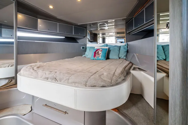 Slide: The Image of Luxurious 2014 Riva Rivarama yacht bedroom with modern design and cozy bedding. - 26