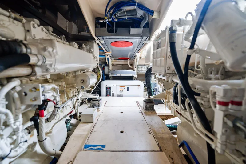 Slide: The Image of Engine room of 2014 Riva Rivarama Super yacht, showcasing intricate machinery and components. - 36