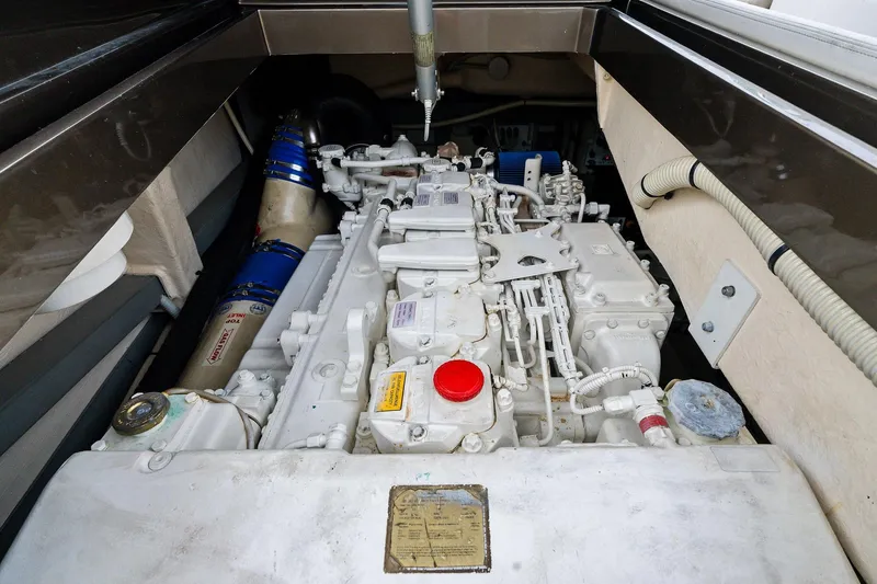 Slide: The Image of Engine compartment of a 2014 Riva Rivarama Super yacht, showcasing intricate mechanical details. - 39