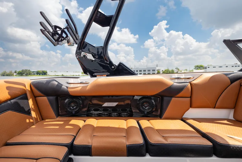 Slide: The Image of Luxurious interior of 2025 Supreme S220 boat with premium seating and sound system. - 10