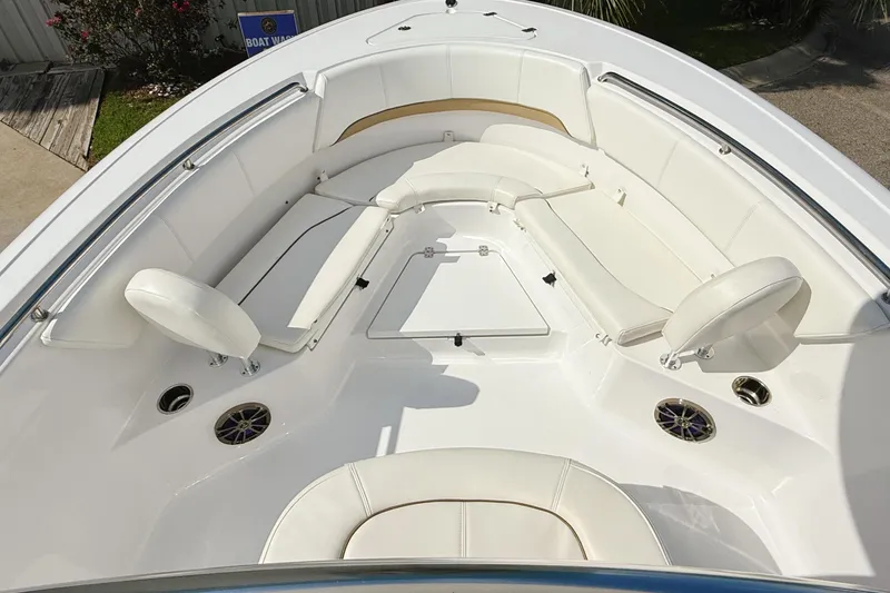Slide: The Image of 2015 Sportsman Heritage 231 Center Console boat with Yamaha engine on a trailer. - 8