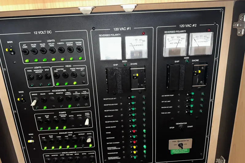 Slide: The Image of Electrical control panel on a 1998 Carver 445 Aft Cabin Motor Yacht. - 104